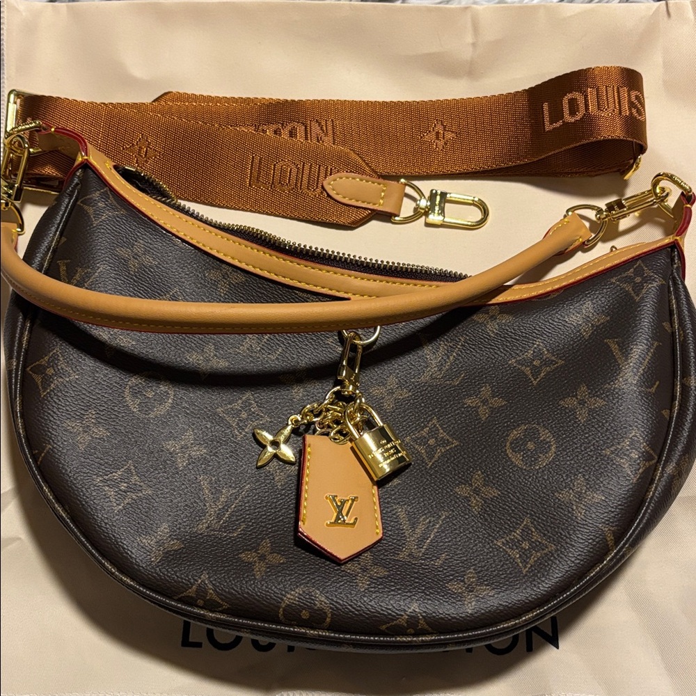 Brown and Tan Monogram Bag with Gold Accents